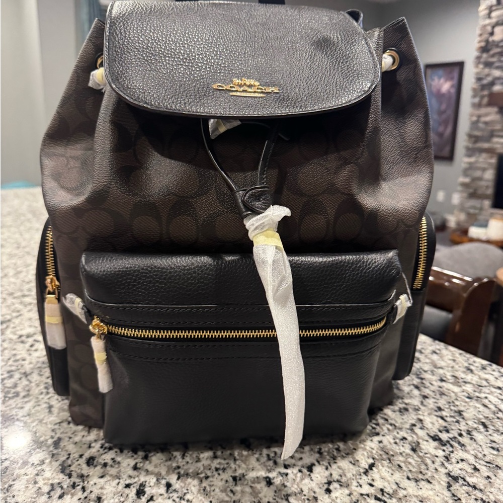 Coach Signature Brown and Black Backpack